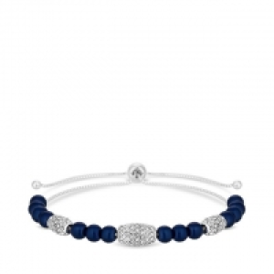 Silver Plated Crystal and Navy Blue Pearl Toggle Bracelet