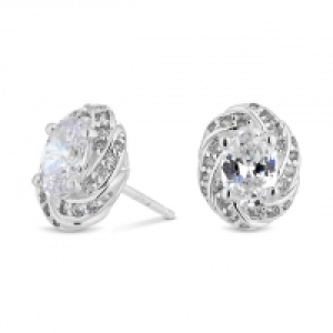 Sterling Silver 925 Cubic Zirconia Oval Twist Stud Earrings