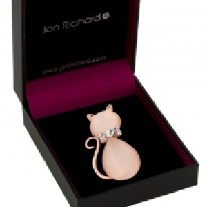 Rose Gold Pink Crystal Cat Brooch