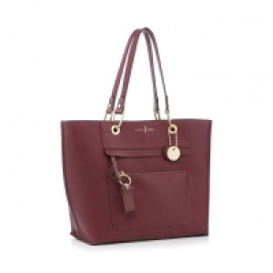 Burgundy front zip detail tote bag