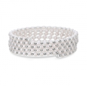 Silver Plated Faux Pearl and Crystal Spring Multirow Bangle