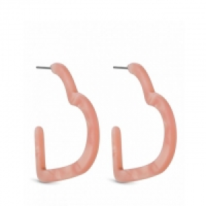 Pink Resin Heart C Hoop Earrings
