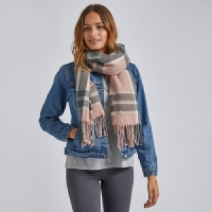 Pink and Black Check Print Scarf