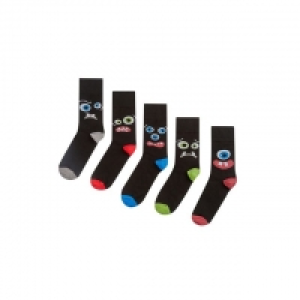 5 Pack Black Monster Face Socks