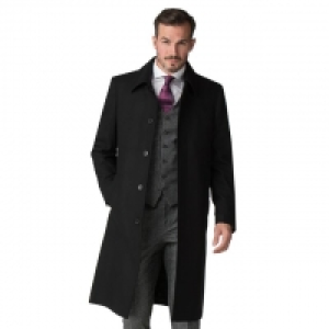 Black Wool Rich Classic Overcoat with Shower Resistance Fini