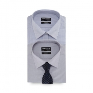 2 Pack Blue and Grey Assorted Long Sleeve Classic Fit Shirt