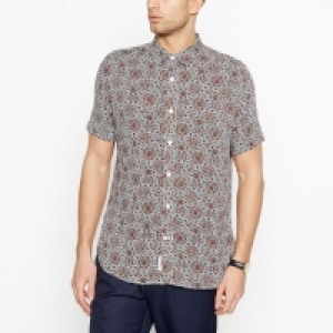 Tan Tile Pattern Short Sleeve Regular Fit Shirt