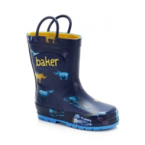Boys Navy Animal Print Wellies
