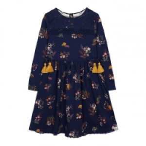 Girls Navy Floral Print Cotton Dress