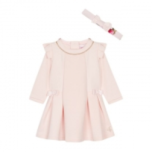 Baby Girls Light Pink Ponte Pleated Dress and Headband Set
