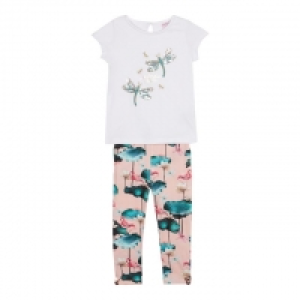 Girls Off White Sequin Dragonfly T-Shirt and Leggings Set