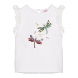 Girls Off White Sequin Dragonfly Top