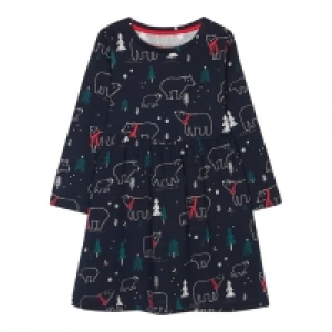 Girls Navy Bear Print Dress