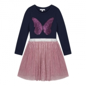 Girls Navy Sequin Butterfly Mock Dress