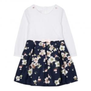 Girls Navy Floral Print Mock Dress