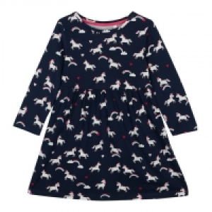 Girls Navy Unicorn Print Cotton Dress