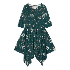 Girls Green Floral Print Jersey Dress