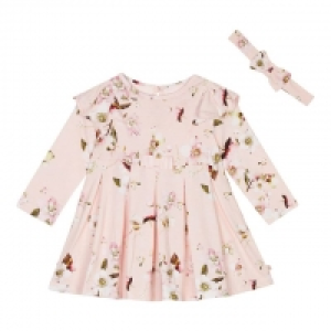 Baby Girls Light Pink Ponte Floral Dress and Headband Set