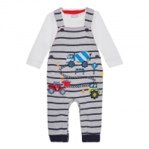 Baby Boys Grey Truck Applique Dungarees and Bodysuit Set