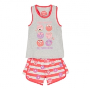 Girls Red Donut Wake Me Top and Shorts Pyjama Set