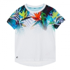 Boys White Tropical Print Cotton T-Shirt