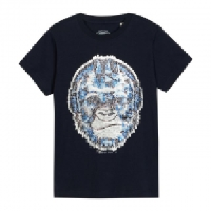 Boys Navy Reversible Sequin Gorilla Cotton T-Shirt