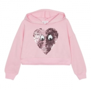 Girls Pink Reversible Sequin Heart Hoodie