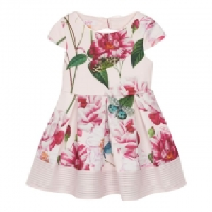 Girls Light Pink Floral Print Scuba Dress
