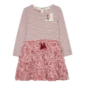 Girls Red Striped Floral Print Cotton Rara Dress