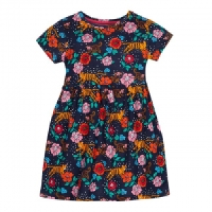 Girls Navy Floral Animal Print Dress