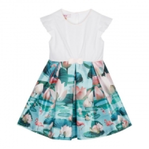 Girls Green Flamingo Print Mock Dress