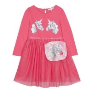 Girls Pink Sequin Unicorn Dress with A Bag