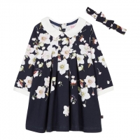Debenhams  Baby Girls Navy Floral Print Cotton Dress and Headband Set