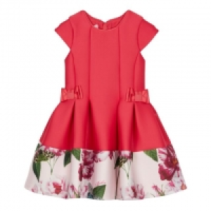 Girls Red Floral Border Scuba Dress