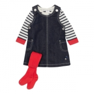 Debenhams  Girls Navy Denim Pinny, Top and Tights Set