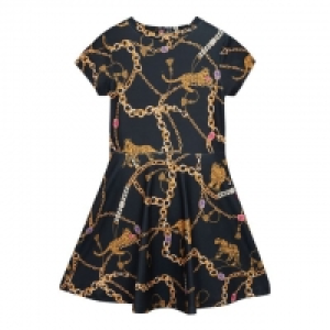 Girls Black Chain Print Skater Dress