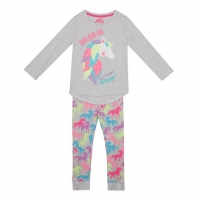Debenhams  Girls Grey Unicorn Print Cotton Pyjama Set