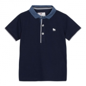Boys Navy Gingham Collar Polo Shirt