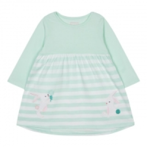 Debenhams  Baby Girls Green Striped Bunny Applique Cotton Dress