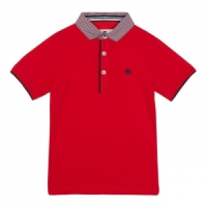 Boys Red Gingham Collar Polo Shirt