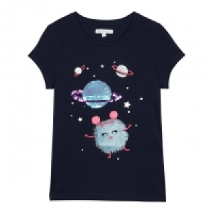 Girls Navy Sequin Planet T-Shirt