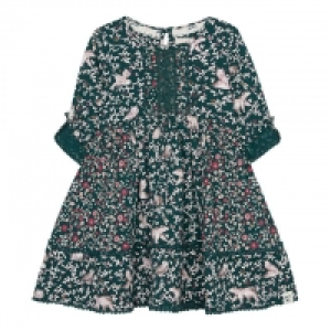 Girls Green Animal Print Cotton Dress
