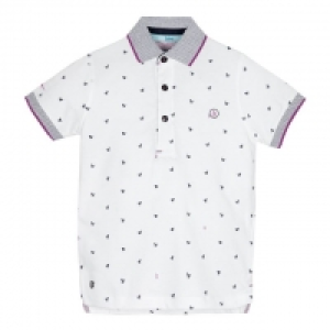 Boys White Monkey Print Polo Shirt