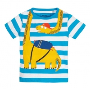 Boys Blue Striped Dinosaur Applique T-Shirt