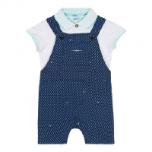 Babies Navy Geometric Dunagrees and Top Set