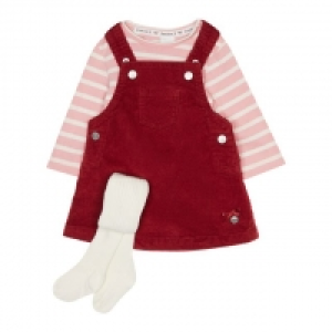 Debenhams  Baby Girls Plum Pinafore, Bodysuit and Tights Set