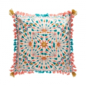 Multicoloured Floral Embroidered Cushion