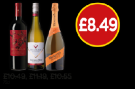 Diablo Dark Red, Villa Maria Sauvignon Blanc, Mionetto Prose £8.49