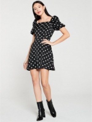 LittleWoods  V by Very Puff Sleeve Mini Dress - Spot