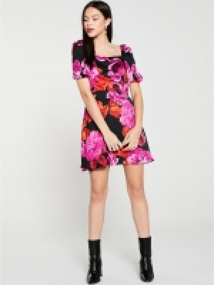 LittleWoods  V by Very Puff Sleeve Mini Dress - Floral